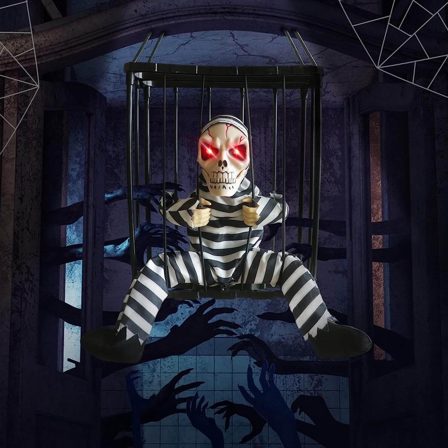 Halloween Decoration – Movable Prisoner in Cage with Sound and Motion Sensor