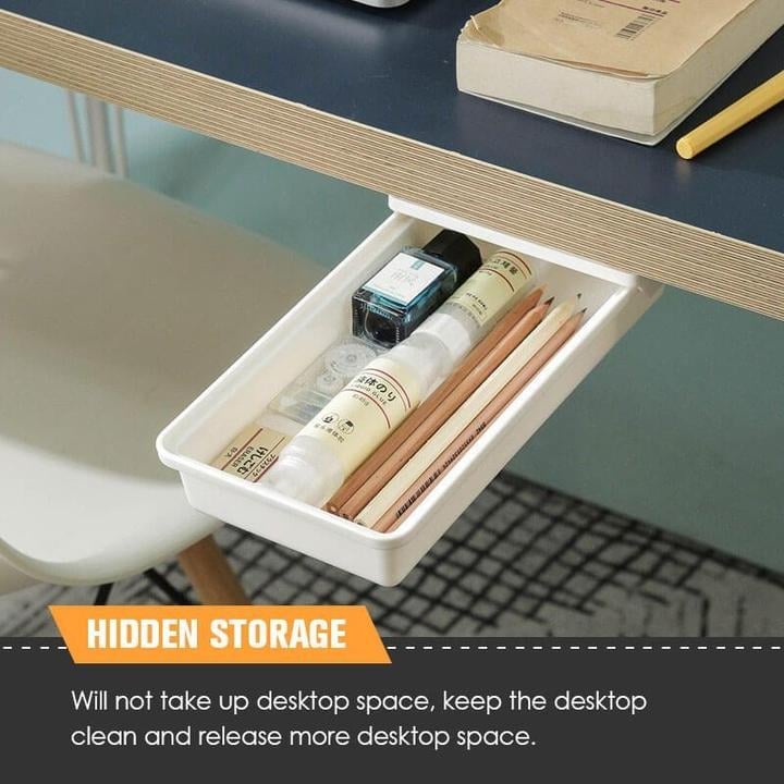 Invisible drawer under the desk – Slim, hidden storage for workspace organization