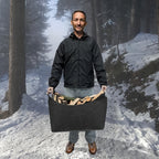 Felt log basket FELDURA | Collapsible | 55L volume | With wooden handles & leather details | Dark gray