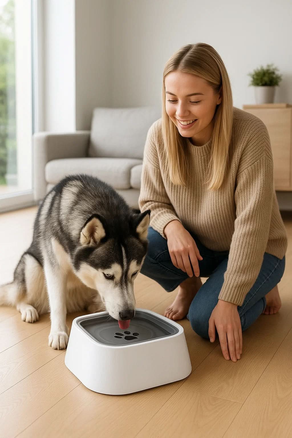 Water Bowl with Anti-Spill Function & Floating Disc