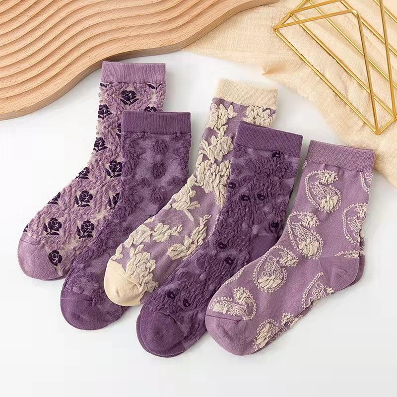 5 Pair Vintage Flower Embroidery Socks