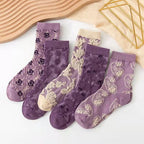 5 Pair Vintage Flower Embroidery Socks