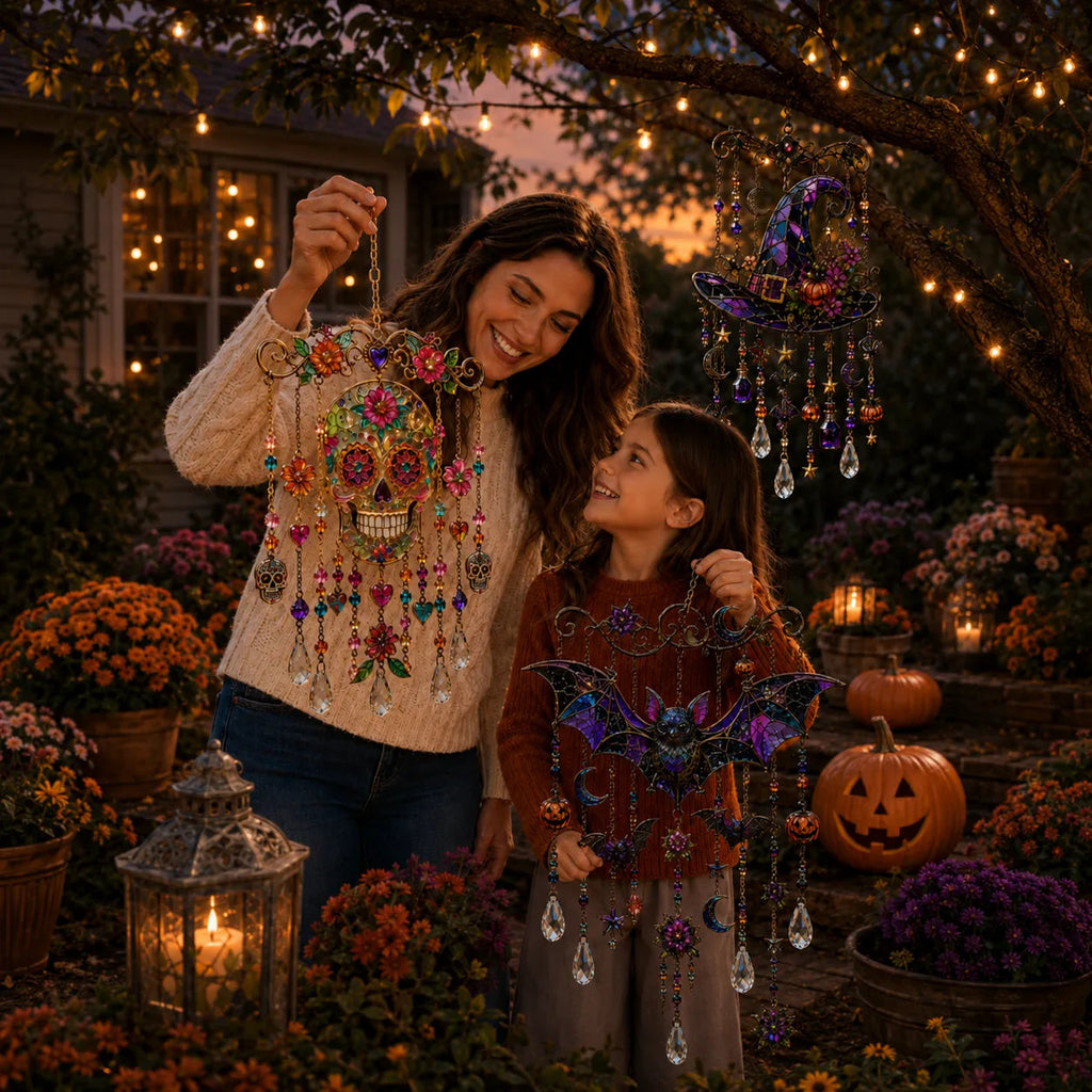 Halloween Crystal Wind Chime – Colorful Acrylic Hanging Garden Decoration