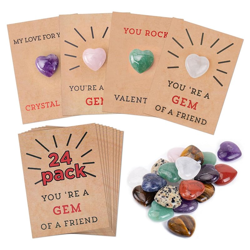24-pack Valentine's Day cards with heart-shaped crystals