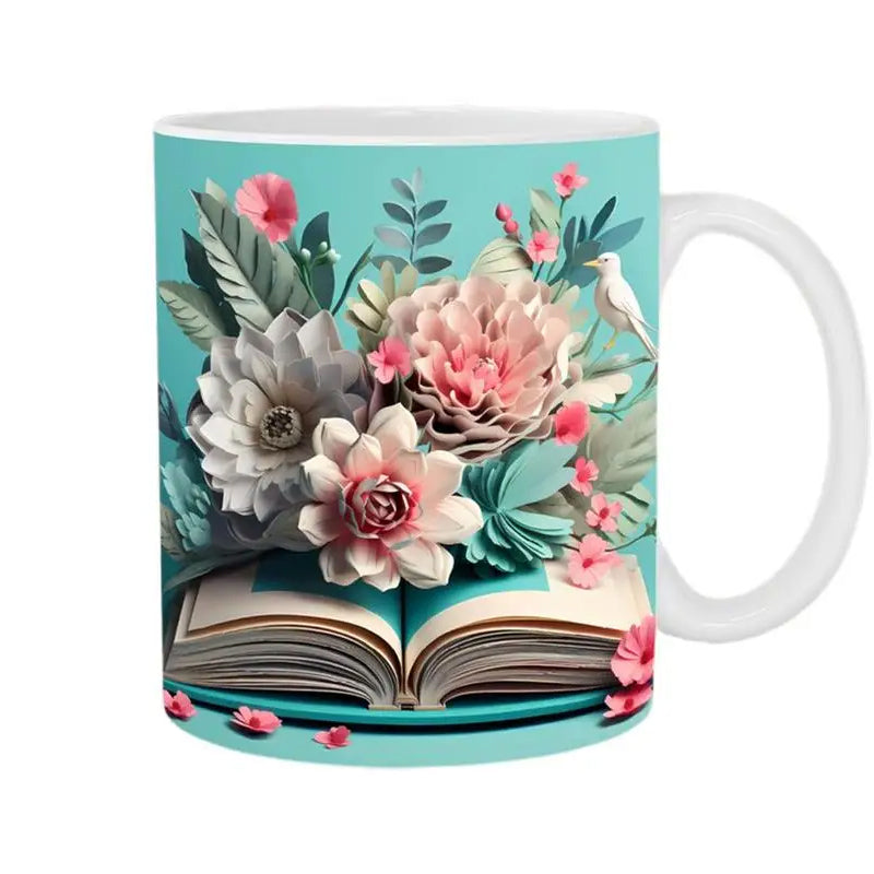 3D Artistic Beautiful Floral Books Coffee Mug - Book Lover Gift