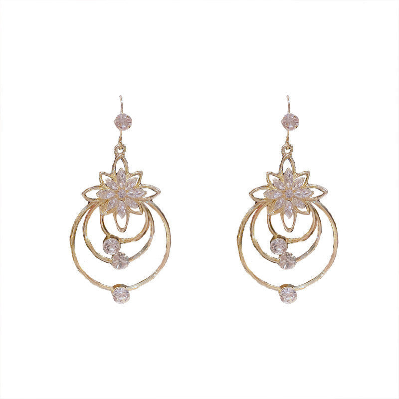 Crystal Lotus Three Ring Earrings