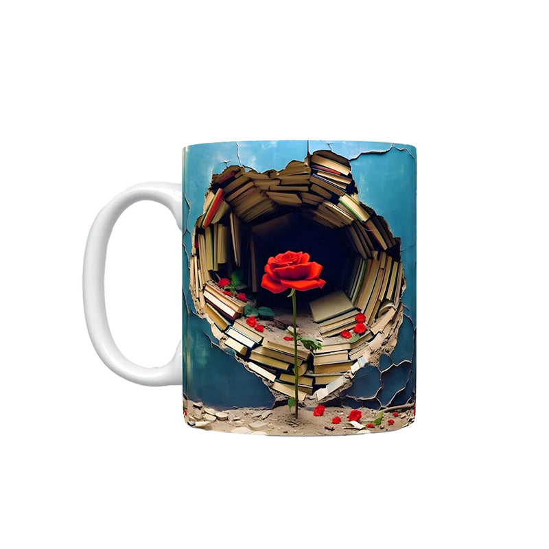 3D Floral Bookshelf Cracked Hole Coffee Mug