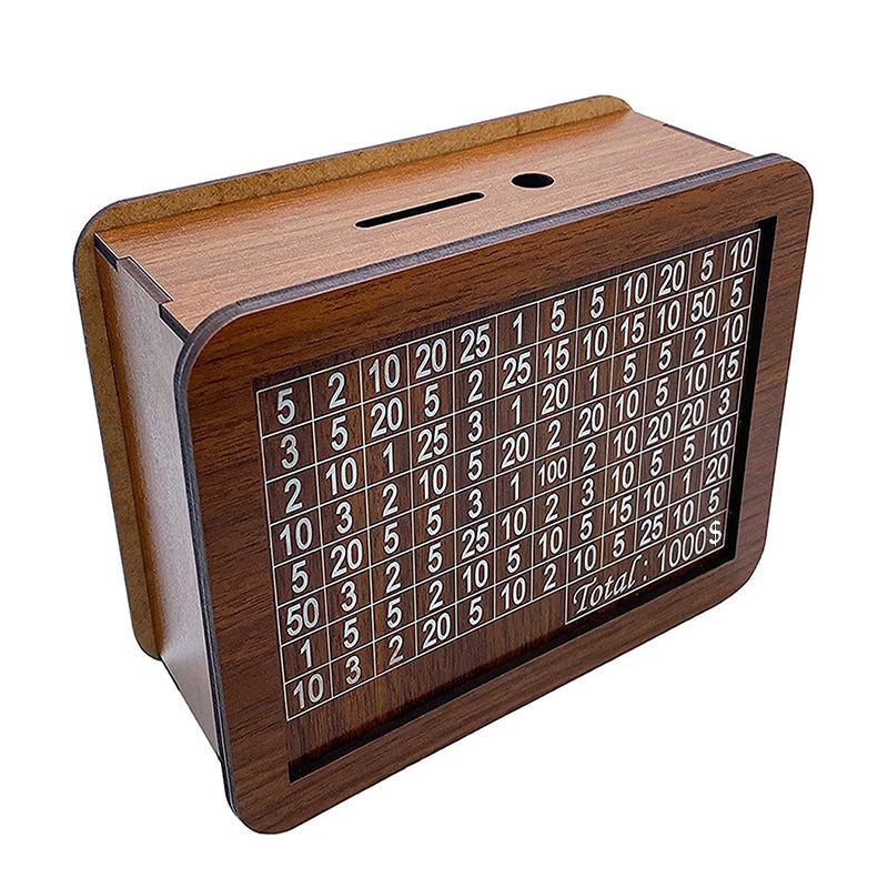 Wood savings box with engraved figures