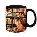 Bookshelf Ceramic Coffee Mug - Gift for Cat Book Lovers