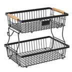 2-Tier Metal Fruit & Vegetable Storage Rack with Hooks