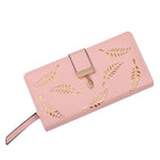 Long wallet for women with leaf pattern