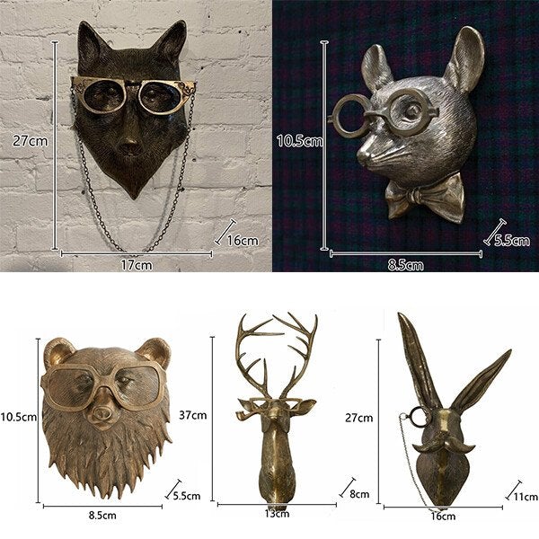Hand-Painted Animal Head Wall Decor with UV-Resistant Finish