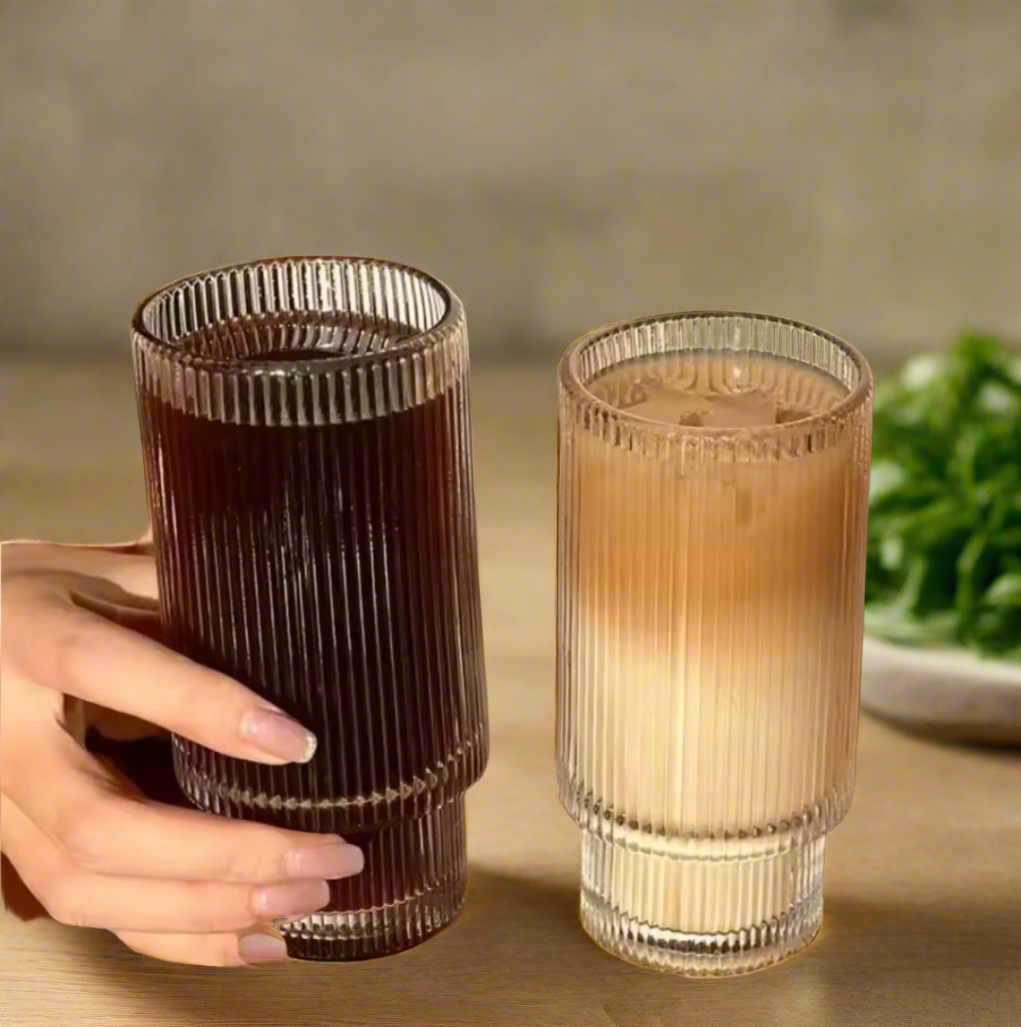 6Pc Ribbed Glasses Black