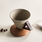 BaristaLuxe Ceramic Coffee Mug 250ml – Handcrafted with Wooden Handle and Saucer