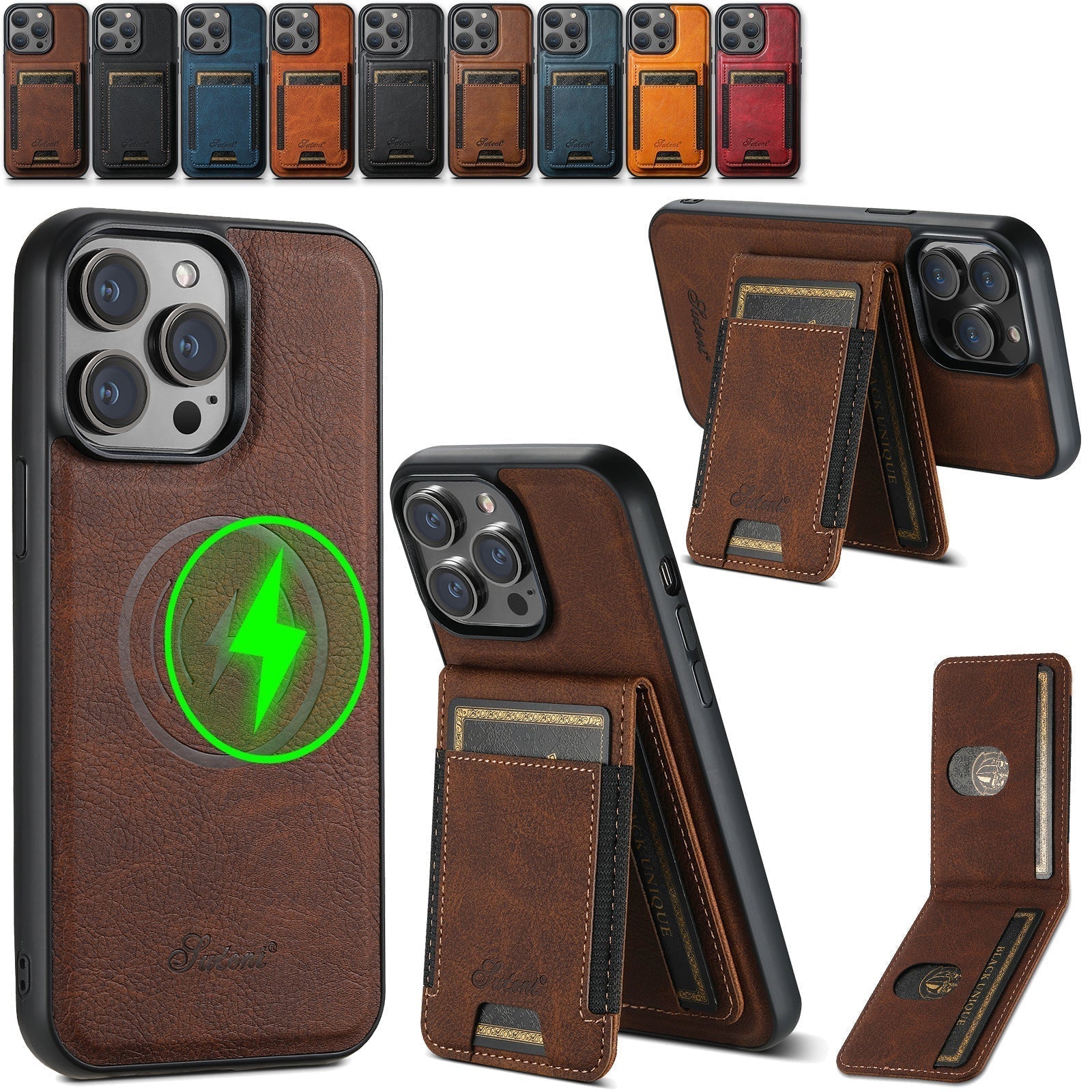 Leather phone case with card holder and MagSafe compatibility
