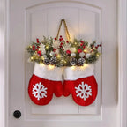 Pre-lit Christmas wreath in mitten shape – 120 LEDs with timer function