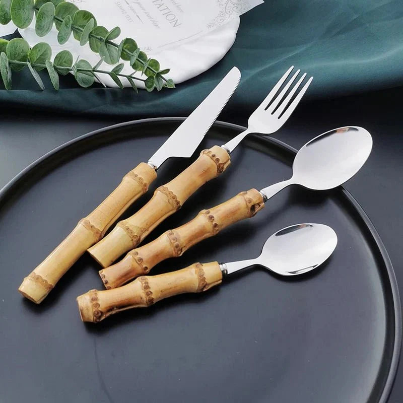 Bamboo Handle Cutlery Set Made of Stainless Steel