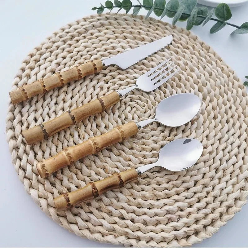 Bamboo Handle Cutlery Set Made of Stainless Steel