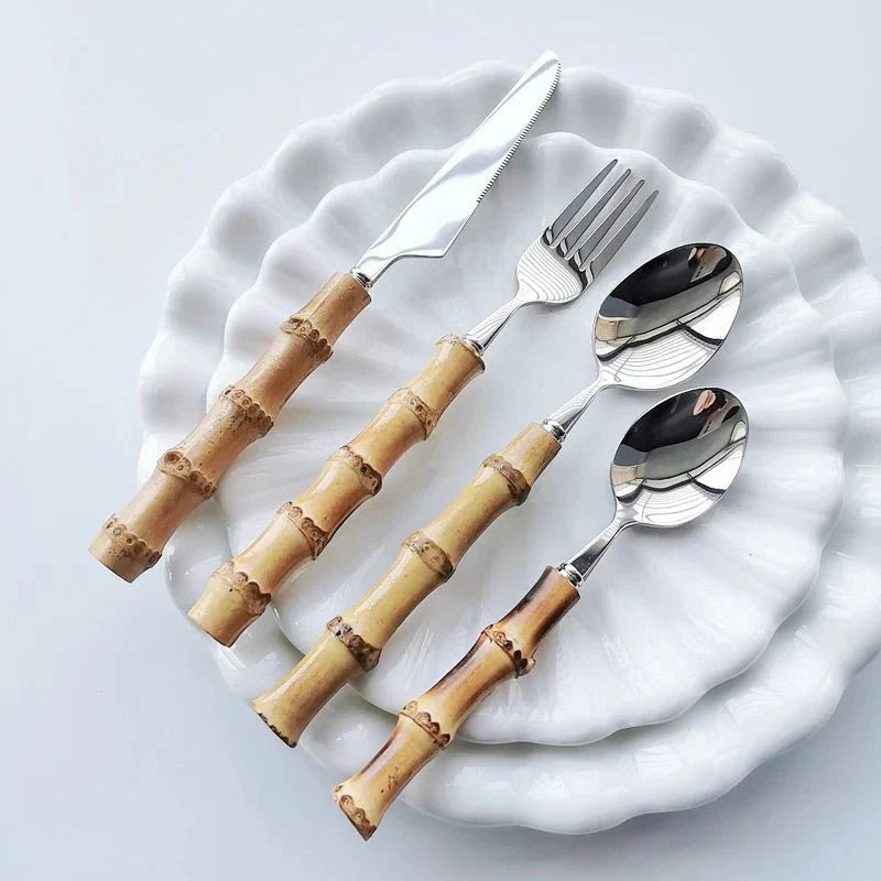 Bamboo Handle Cutlery Set Made of Stainless Steel