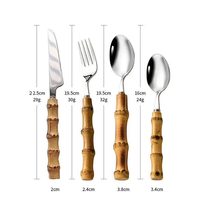 Bamboo Handle Cutlery Set Made of Stainless Steel