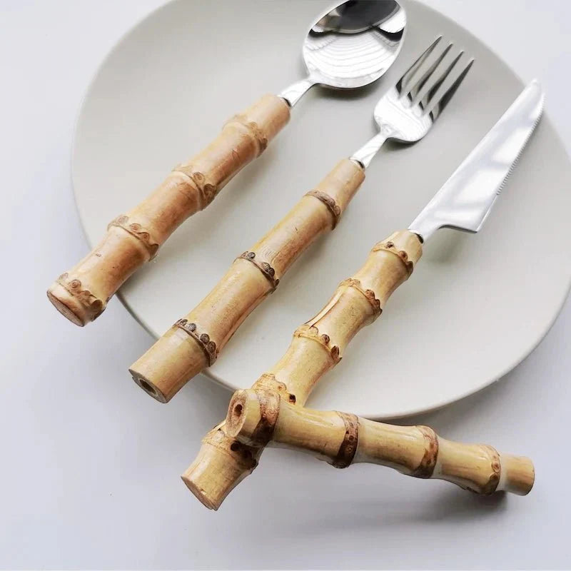 Bamboo Handle Cutlery Set Made of Stainless Steel