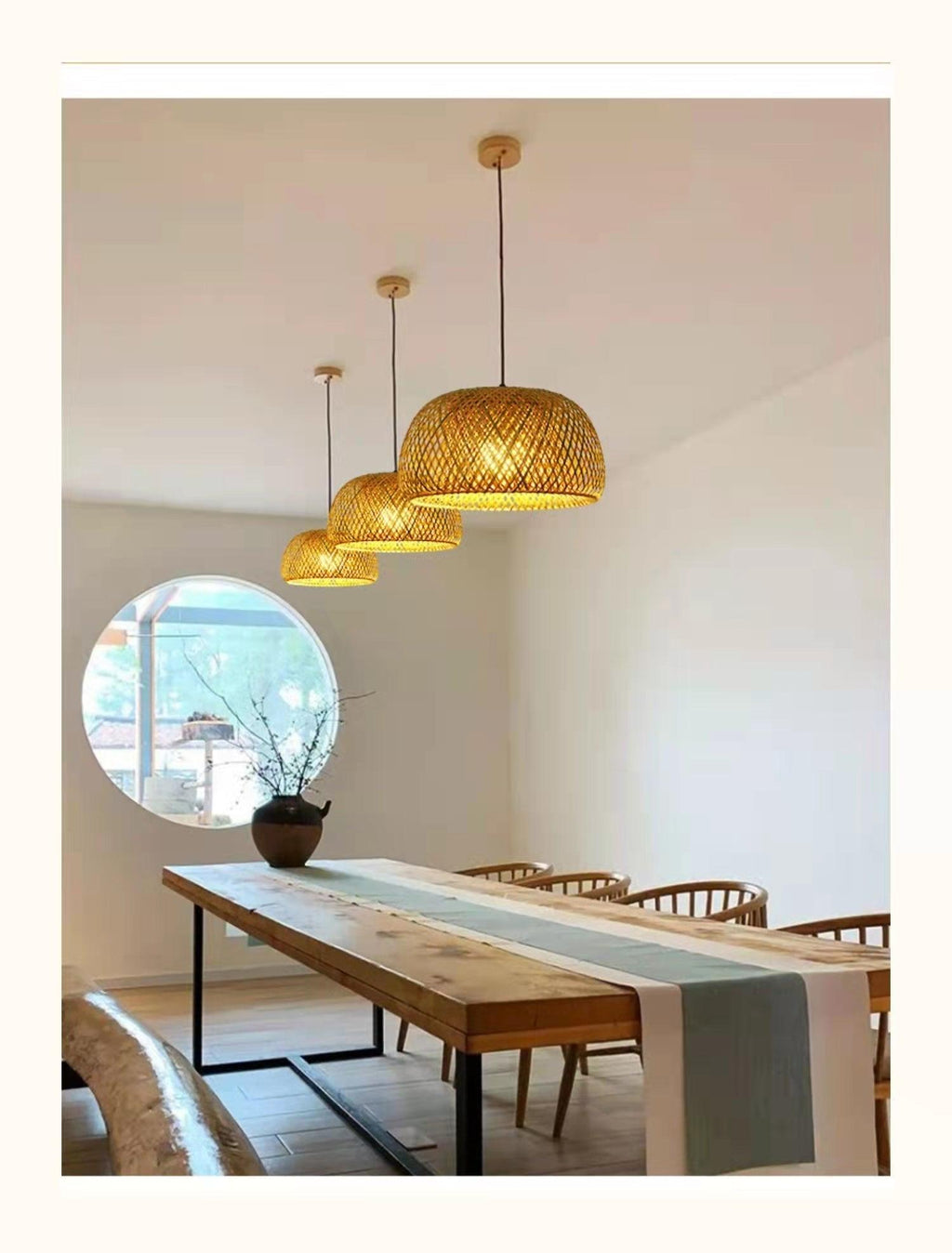 Hanging ceiling lamp made of bamboo C │ Handmade lighting from wood and rattan for interior decoration