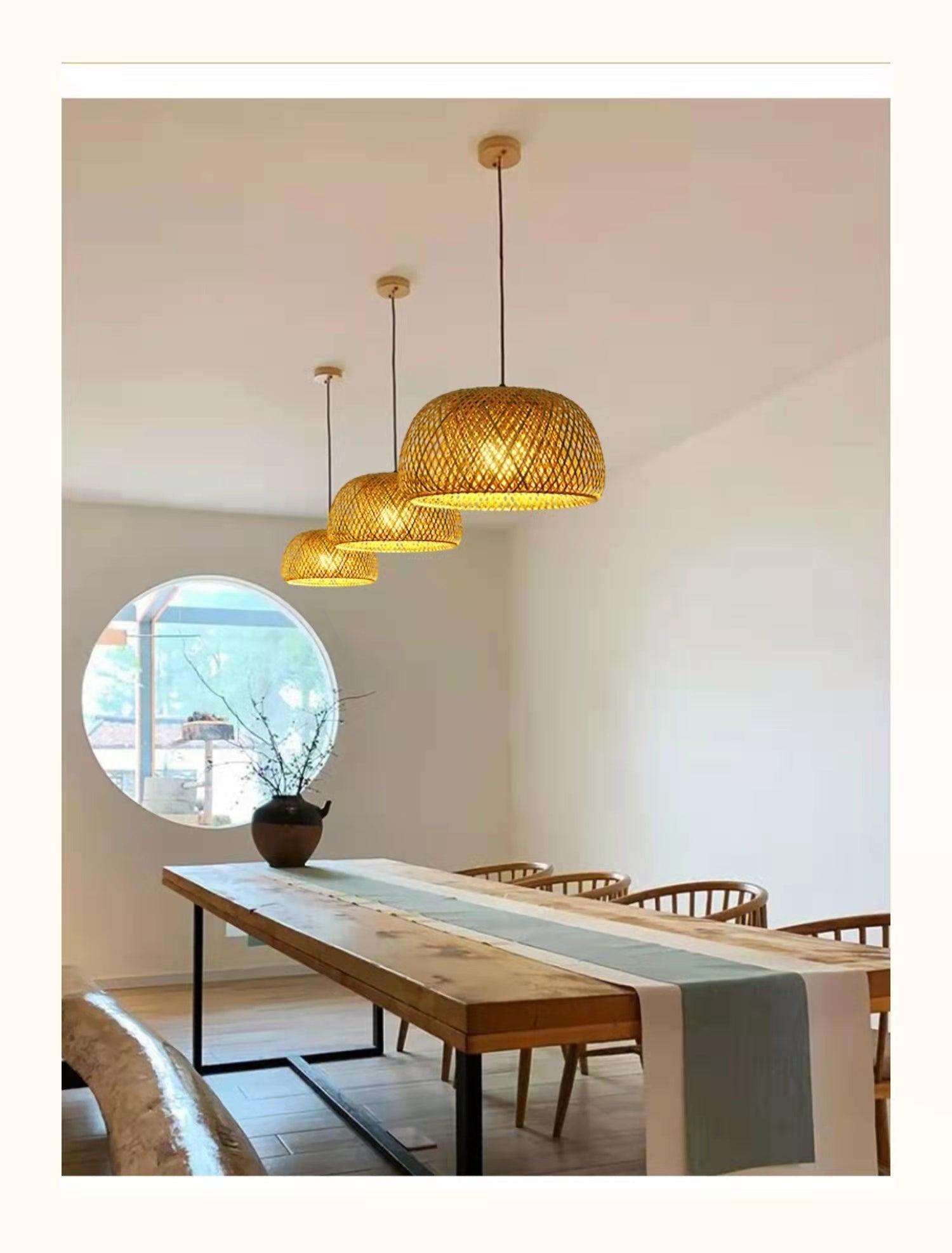 Hanging ceiling lamp made of bamboo C │ Handmade lighting from wood and rattan for interior decoration