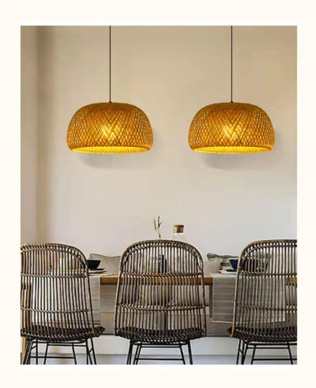 Hanging ceiling lamp made of bamboo C │ Handmade lighting from wood and rattan for interior decoration
