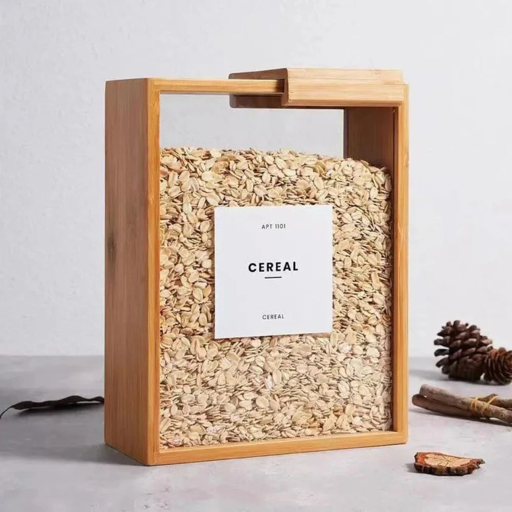 Sliding Bamboo Wood Pasta Grain Storage Container