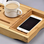 Aurevo Bamboo Bath Caddy | Extendable luxury bathtub tray with wine glass & book holder