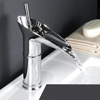 Antique Brass Waterfall Basin Tap – Vintage Bathroom Mixer Faucet with Hot & Cold Control