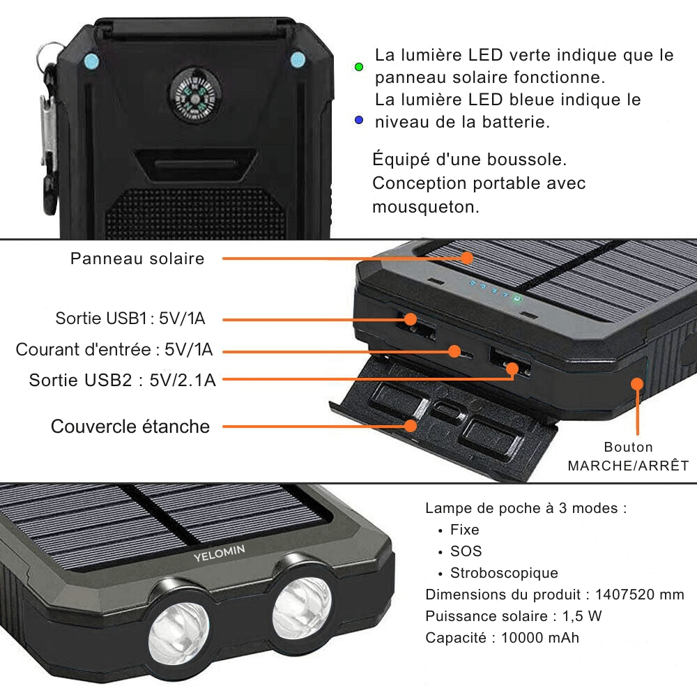 Waterproof Shockproof Solar Battery 10,000 mAh | Solar Rechargeable