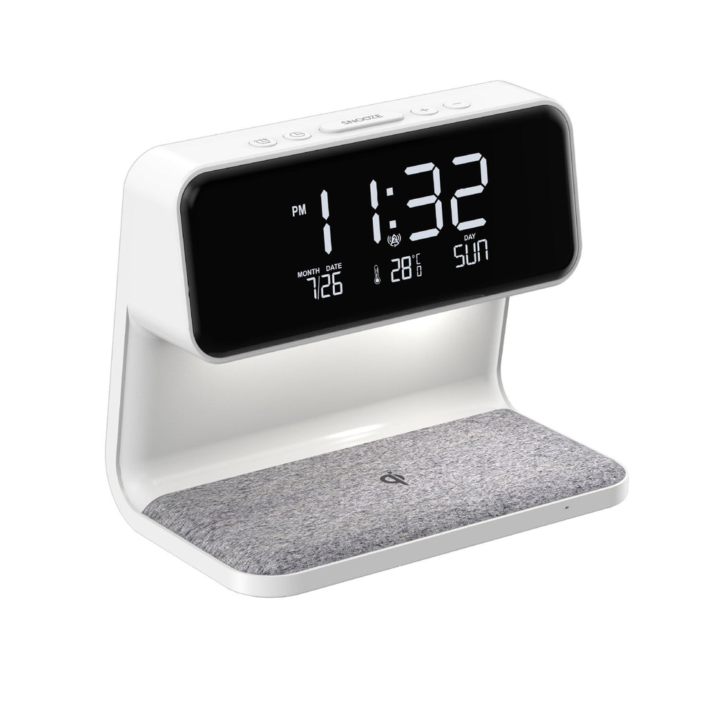 3 In 1 Bedside Lamp with Wireless Charger LCD Alarm Clock and Dimmable LED