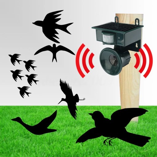 Bird deterrent and scarecrow with motion sensor for outdoor use