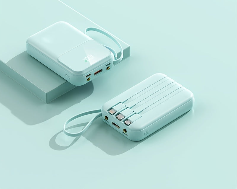 10000mAh Portable Power Bank with Fast Charging and Built-in Cables – Compact Phone Charger with LED display