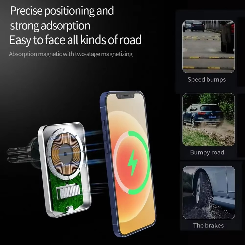 15W Magnetic Wireless Car Charger Mount with Type-C Fast Charging for iPhone 12 and 13 Series