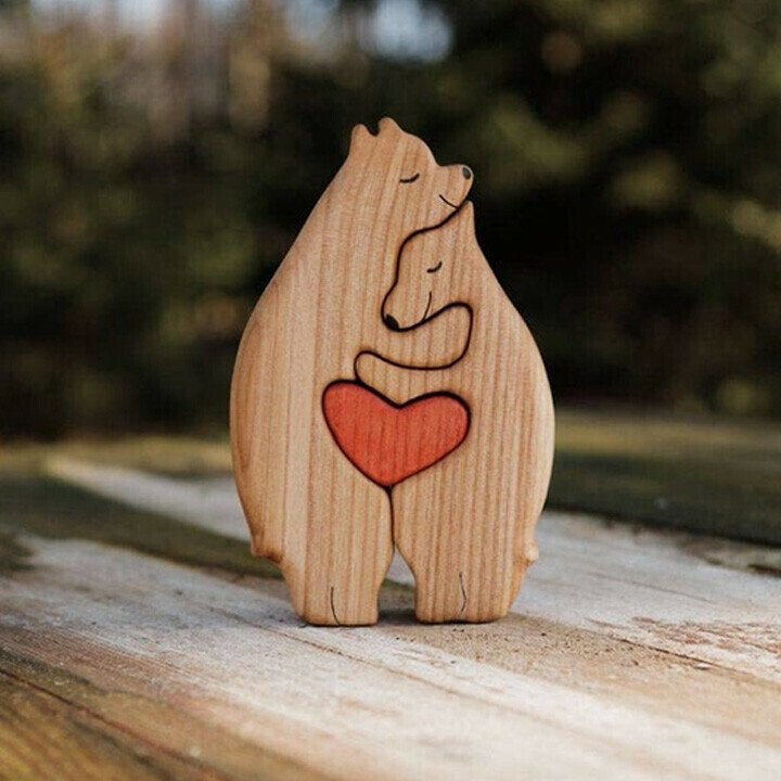 Decoration made of plush animals from hand-carved wood