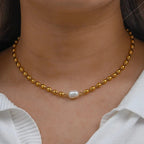 Beaded Gold Dainty Pearl Bracelet and Necklace