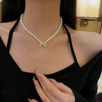 Beaded Pearl Bow Necklace