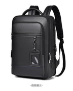 Elegant leather rucksack for men/women with USB port for laptop and everyday use, 15.6 inch, black