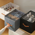 Collapsible Shoe Organizer Box with Transparent Lid and Dividers