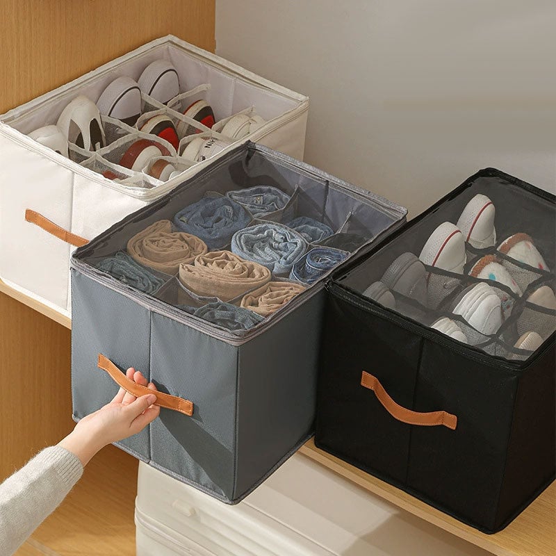 Collapsible Shoe Organizer Box with Transparent Lid and Dividers