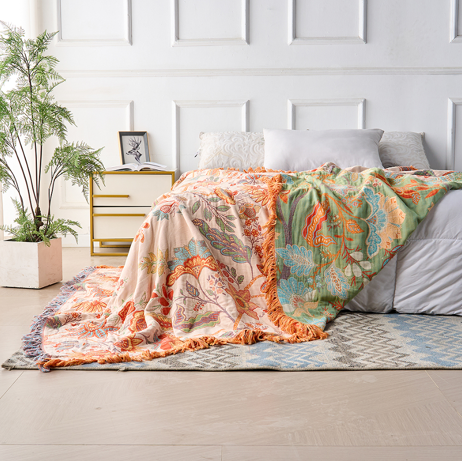 Rustic Floral Boho Blanket | 100% Cotton Blanket for Sensitive Skin
