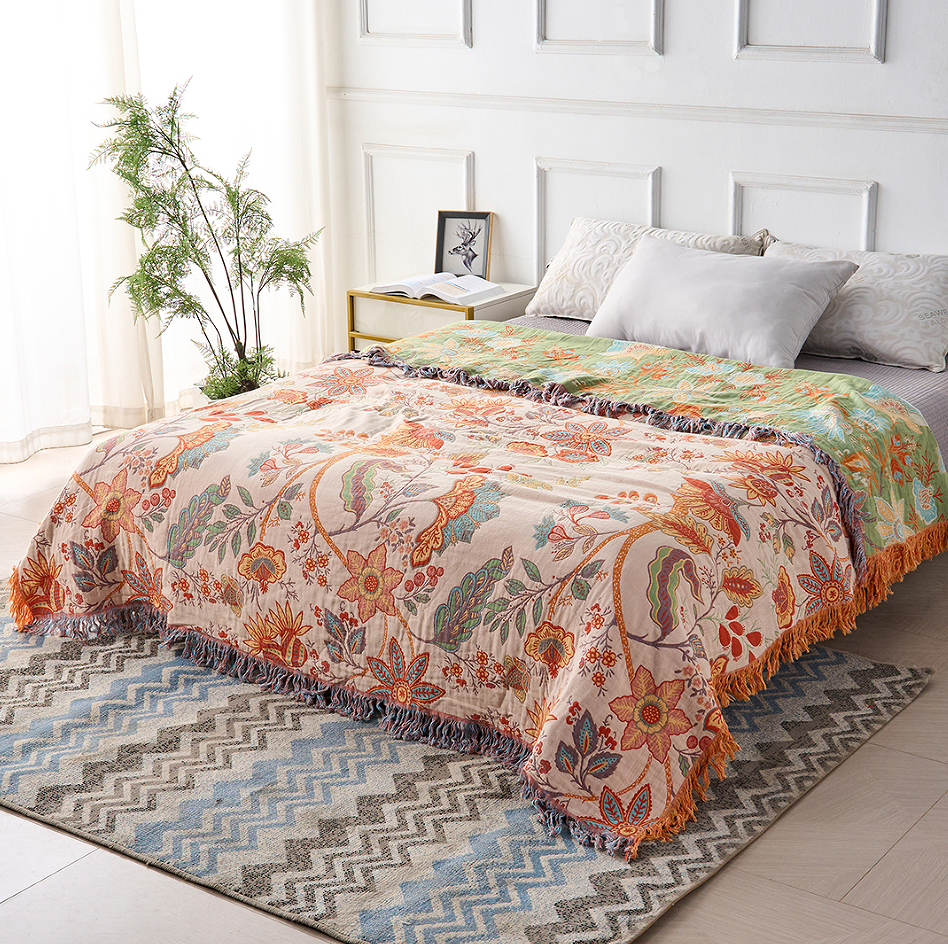 Rustic Floral Boho Blanket | 100% Cotton Blanket for Sensitive Skin