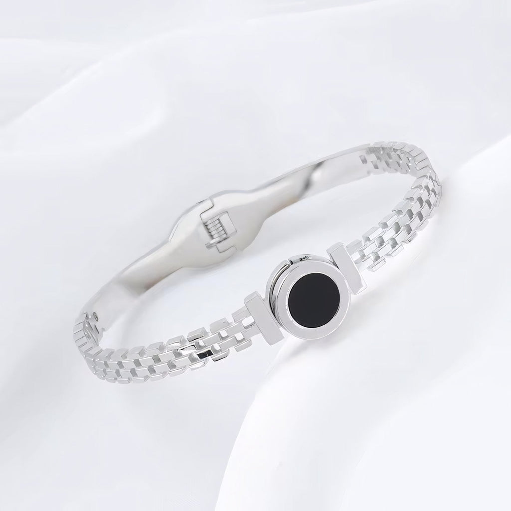 Black Center Roman Numeral Accented Bangle Bracelet