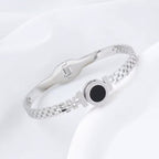 Black Center Roman Numeral Accented Bangle Bracelet