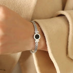 Black Center Roman Numeral Accented Bangle Bracelet