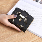 GoldenLeaf PU Leather Wallet with Leaf Charm Design