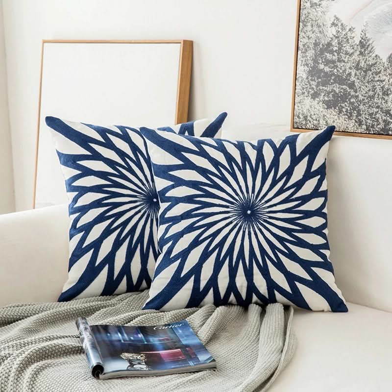 Blue Embroidered Decorative Pillow Cover