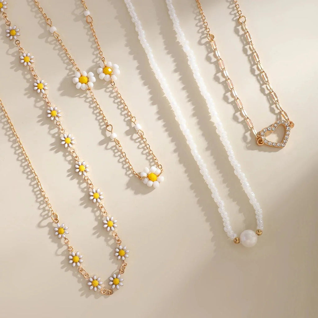 Boho Spring Daisy Necklace Stack